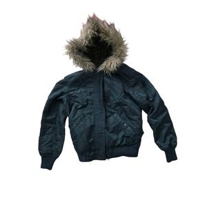 Spiewak Women's N-2B Snorkel Bomber Jacket S Navy Blue Faux Fur Hood Flight